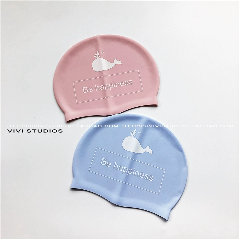 Mũ bơi silicon thời trang VV / 18ss ~ nam và nữ không thấm nước là mã tóc dài màu rắn chữ đơn giản mũ tai bơi