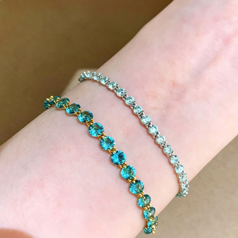 Summer New Mint Blue Tone Super Brightening Design Bracelet! Tennis Chain Niche Light Luxury Versatile for Commuting and Travel Summer New Mint Blue Tone Super Brightening Design Bracelet! Tennis Chain Niche Light Luxury Versatile for Commuting and Travel