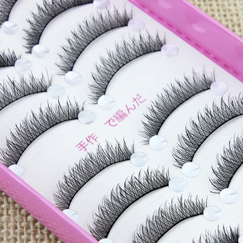 Nhật Bản handmade bông màu hồng cuống lông mi giả siêu ngắn đoạn chéo tự nhiên trang điểm nude thực tế trang điểm hàng ngày trang điểm - Lông mi giả long mi gia