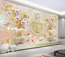 3D tile background wall TV background microcrystalline stone imitation jade Chinese classical imitation jade jade carved vase home and rich