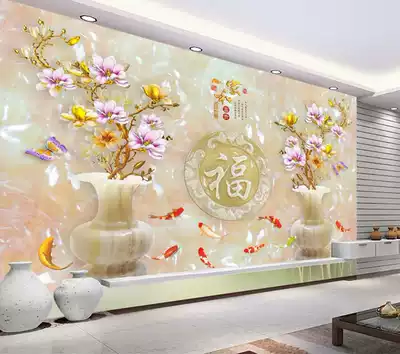 3D tile background wall TV background microcrystalline stone imitation jade Chinese classical imitation jade jade carved vase home and wealth