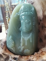 Fat Brother Xiu Yu Liaoning Analytical Wood Green River Grinding Jade Guanyin Natural Xiu Stone Jade Guanyin Jade Pendant Jade Pendant Jade Jewelry