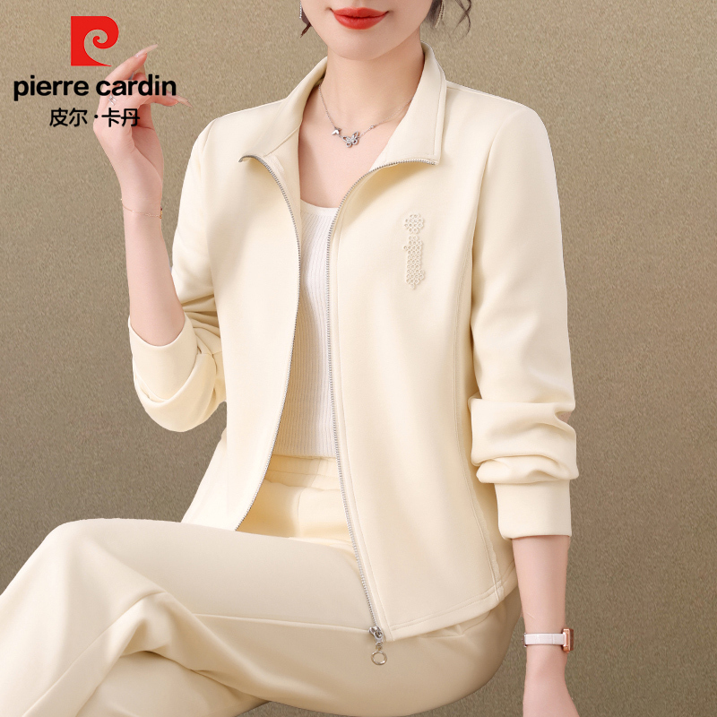 Pierre Cardin Brand Casual Sportswear Suit for Women, Spring and Autumn 2026 New Style, Two-Piece Set with Stand-Up Collar Sweatshirt