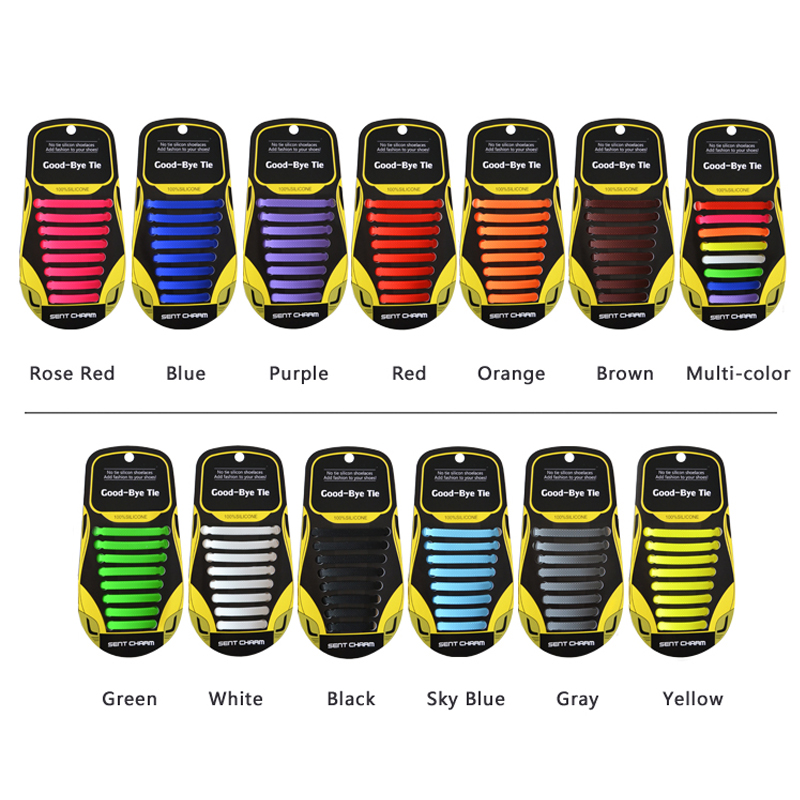 New 16 silicone laces buckle lazy laces unbuttoned cordless laces adult children's laces stretch laces multi-color