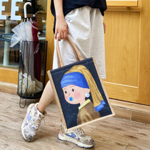 Original 2021 new name drawing cloth handbag cute little carrying bag hemp cloth bag for work canvas bag handbags