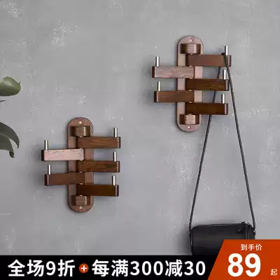 Solid wood coat rack Nordic bedroom wall hanging clothes rack Wall living room creative hanging bag rack porch rotating clothes shelf