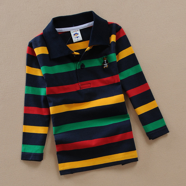 Quần áo mùa thu mới cho trẻ em 3 trẻ em lớn 8 bé trai áo thun sọc dài tay 5 cotton trẻ em mùa xuân 7POLO9 cổ áo sơ mi áo thun trẻ em dài tay