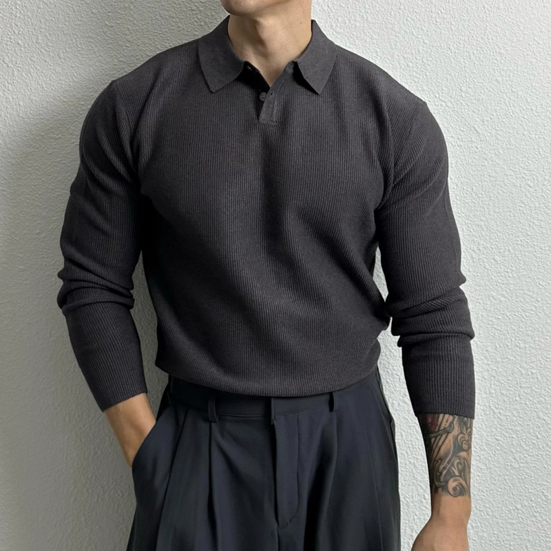 Casual Knitted Lapel Polo Shirt Sweater for Men, High-End American Style, Stretchy, Slim-Fitting, Inner Layering Shirt Top Casual Knitted Lapel Polo Shirt Sweater for Men, High-End American Style, Stretchy, Slim-Fitting, Inner Layering Shirt Top