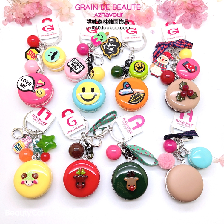 Korean Jewelry Aznavour Genuine Macaron Cake Fawn Sheep Cartoon K-Style Keychain Chain Bag Pendant