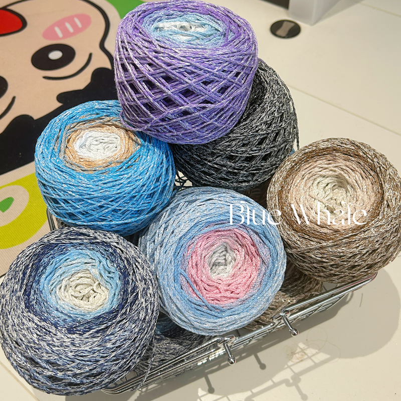 Bluewhale｜Gradient Silver Hollow Yarn 2mm Cotton Thread Round Strand Cake Yarn Segment Dyed Crochet DIY Bag