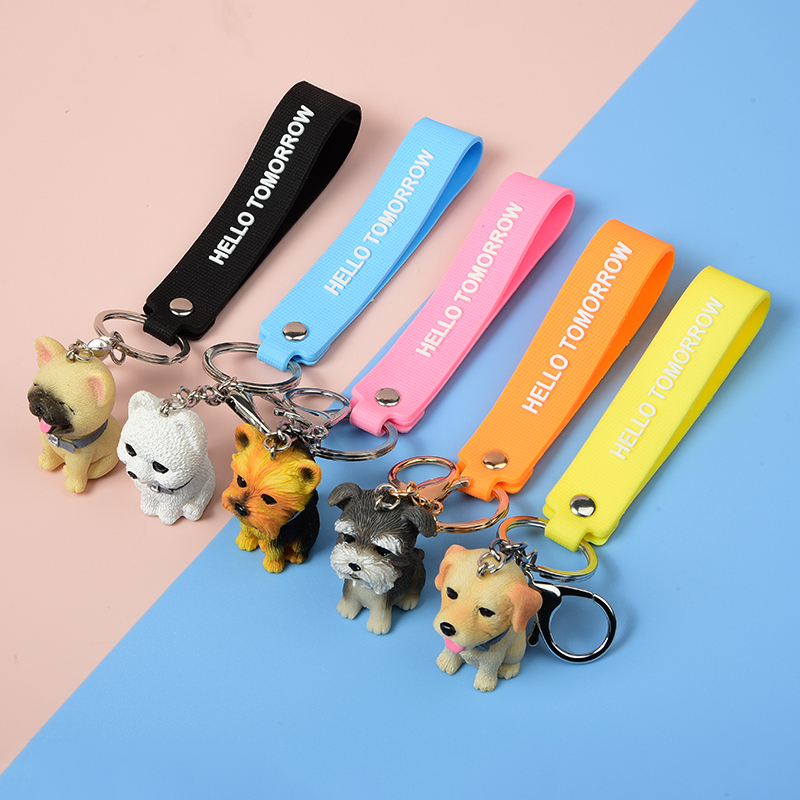 Realistic Mini Ornament Cartoon Cute Dog Golden Retriever Labrador Soft Rubber Car Keychain Decoration Backpack Pendant