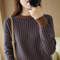 Autumn and winter thickened 100% cotton knitted sweater womens round neck long-sleeved pullover sweater loose warm bottoming top