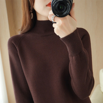 Heavy thickened 100% cotton knitted sweater womens autumn and winter half-high collar long-sleeved solid color pullover sweater to keep warm