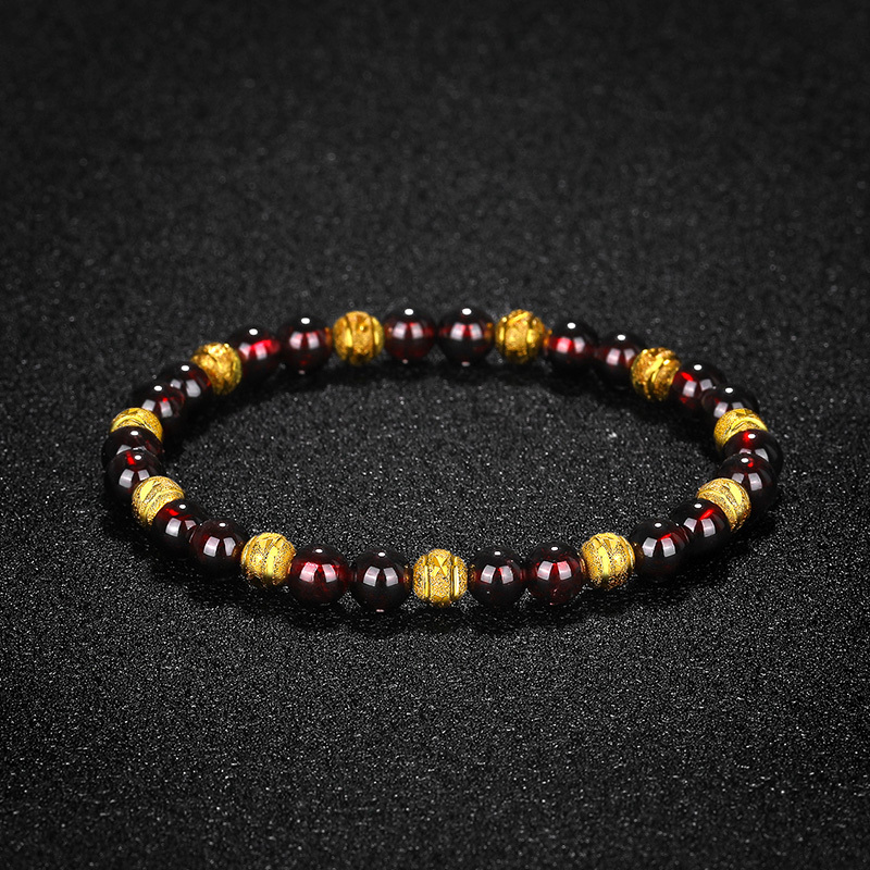 Pure Natural Garnet Sand Gold Transfer Bead Bracelet for Women 6A Mozambique Gemstone Wine Red Garnet Bracelet