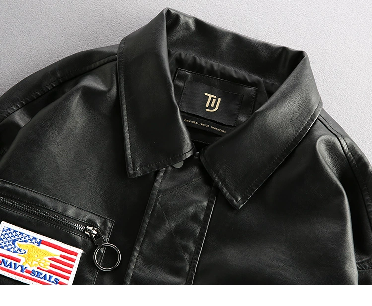 Áo khoác da phi công Pilot G1 của nam giới Vintage Velcro Badge Trend Loose Motorcycle Suit Leather Jacket