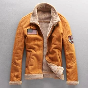 Air Force Pilots Fur One Men Da cừu Da dày Dày Lông ngắn Cổ áo khoác da Faux Fur Jacket Men