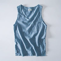 Áo sọc Nhật Bản nam mùa hè băm tay áo cotton thoáng khí vai rộng cỡ áo rộng tay không tay áo thun thủy triều - Áo vest cotton áo khoác không tay nam