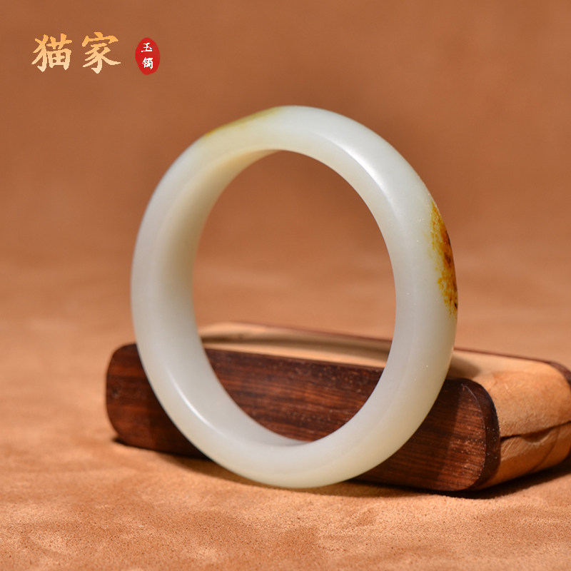 (cat's home) and Tian jade bracelet natural Xinjiang seed stock white jade goat fat white women's slim fit jade bracelet bracelet