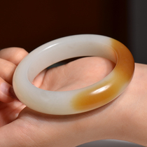 (Cat Home) Hetian jade bracelet natural jade Xinjiang sugar white jade womens dress wide version jade bracelet Peace jade bracelet