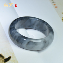 (Cat Home) Natural Xinjiang Hetian Jade seed material jade bracelet blue and white artistic conception splash ink dress wide version bracelet