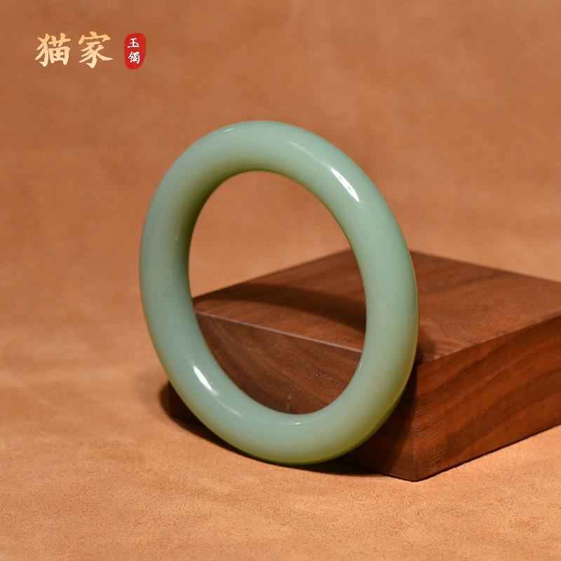 Natural and Tian Yu bracelet jade powder female round bar details small Qiaoxiao bracelet bracelet bracelet bracelet