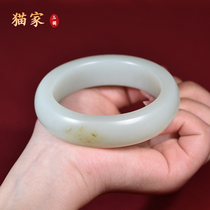 (Cat Home) Natural Hetian Jade white jade bracelet Xinjiang seed wide version of mutton white jade bracelet