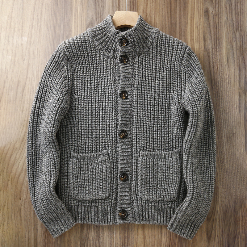 High-End Heavyweight 95% Wool Italian Single-Layer Autumn and Winter Men's Thickened Warm Stand-Up Collar Knitted Cardigan Sweater Jacket