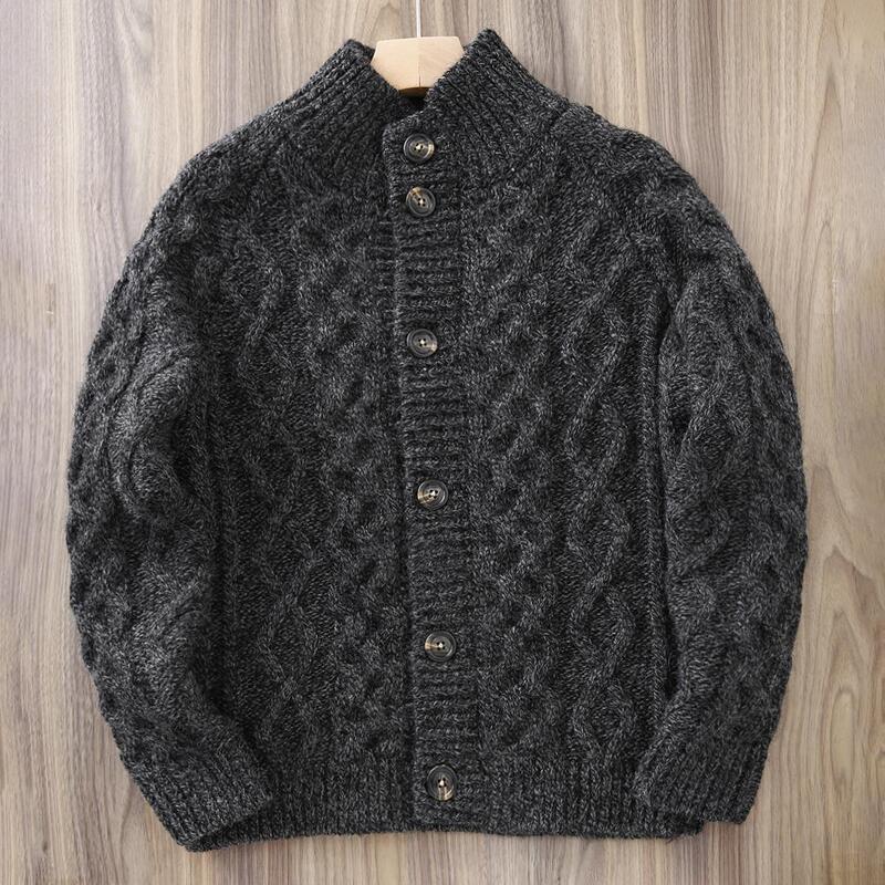 High-End 80% Wool Italian-Style Autumn and Winter Men's Thick Stand-Up Collar Raglan Sleeve Twisted Pattern Warm Knitted Cardigan Sweater High-End 80% Wool Italian-Style Autumn and Winter Men's Thick Stand-Up Collar Raglan Sleeve Twisted Pattern Warm Knitted Cardigan Sweater