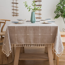 Amazon hot selling jacquard ins Nordic solid color cotton linen tablecloth tablecloth square coffee table cover