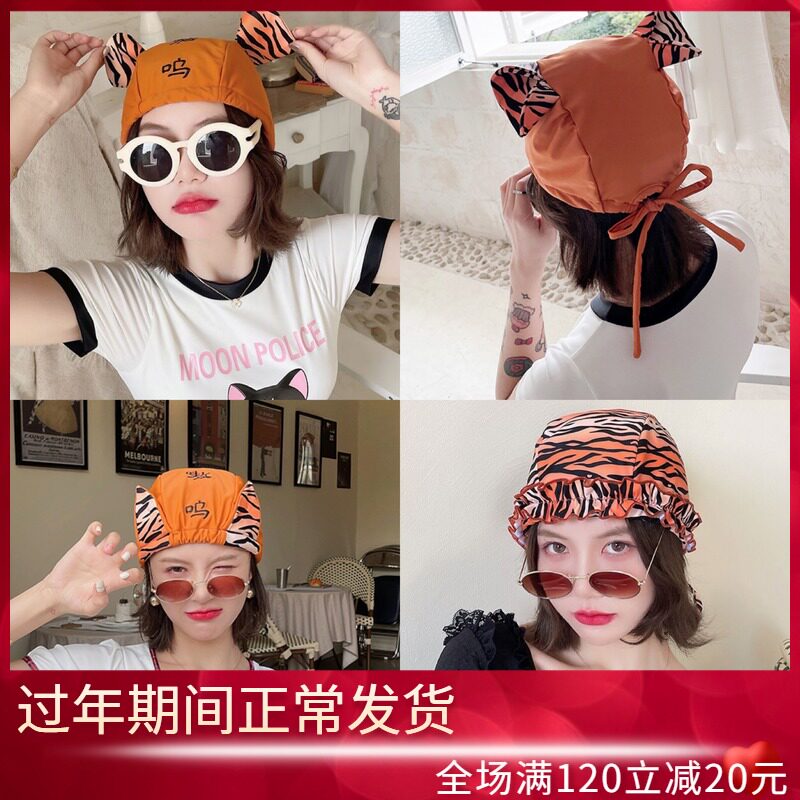 2022 New Korean Bu Swimming Cap Cute Tiger Ears Adult Students Cute No Head Comfortable Swimming Cap