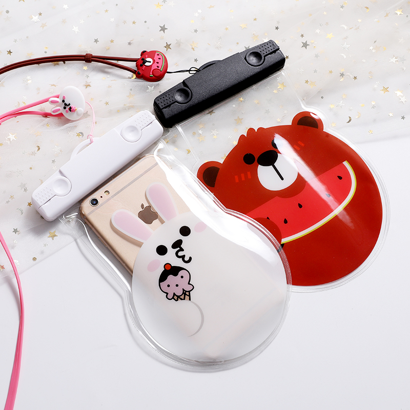 Large screen cartoon mobile phone waterproof bag transparent large size mobile phone common swimming beach touch screen water resistance bag