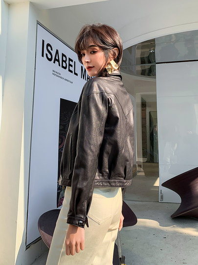 Haining Spring and Autumn New Casual Motorcycle Leather Jacket Small Coat Sheepskin Genuine Leather Jacket Women's Short Slim Fit
