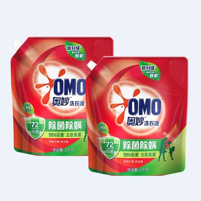 【百亿补贴】奥妙天然酵素除菌除螨洗衣液家用护衣袋装3kg*2