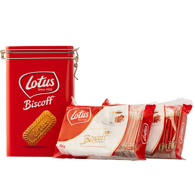 Belgian Lotus and Qingbin coffee caramel biscuit gift box red tin can 2 box set imported snacks for gift giving