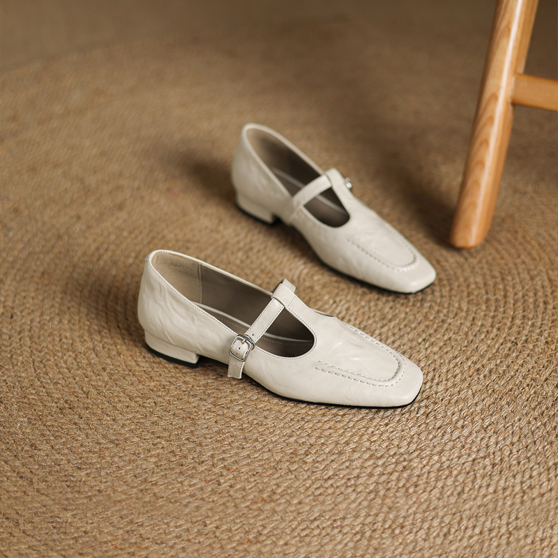 ローヒール2cmのレディースシューズ、Tストラップメリージェーンシューズ、スクエアトゥ、レトロスタイル、女性用シングルシューズ、2025年新作