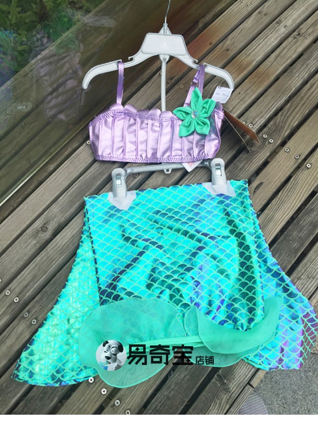 Shanghai Spot American Disney Little Mermaid Ariel Children chia tay áo tắm với đuôi cá + khăn tắm bikini cồ tròn hở lưng