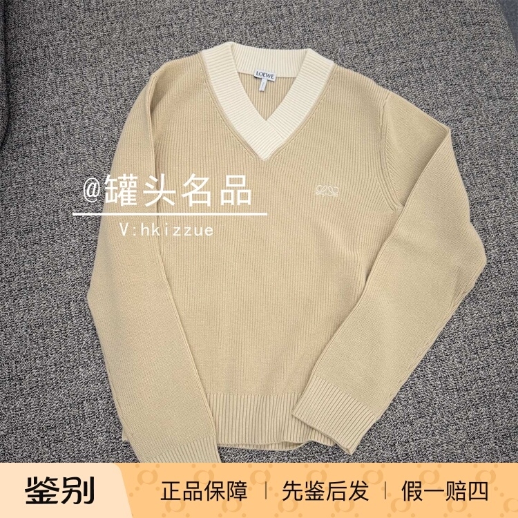 Loewe/Luo Yiwei Women's New Wool V-Neck Color-Block Long-Sleeve Sweater S359Y14Kkd