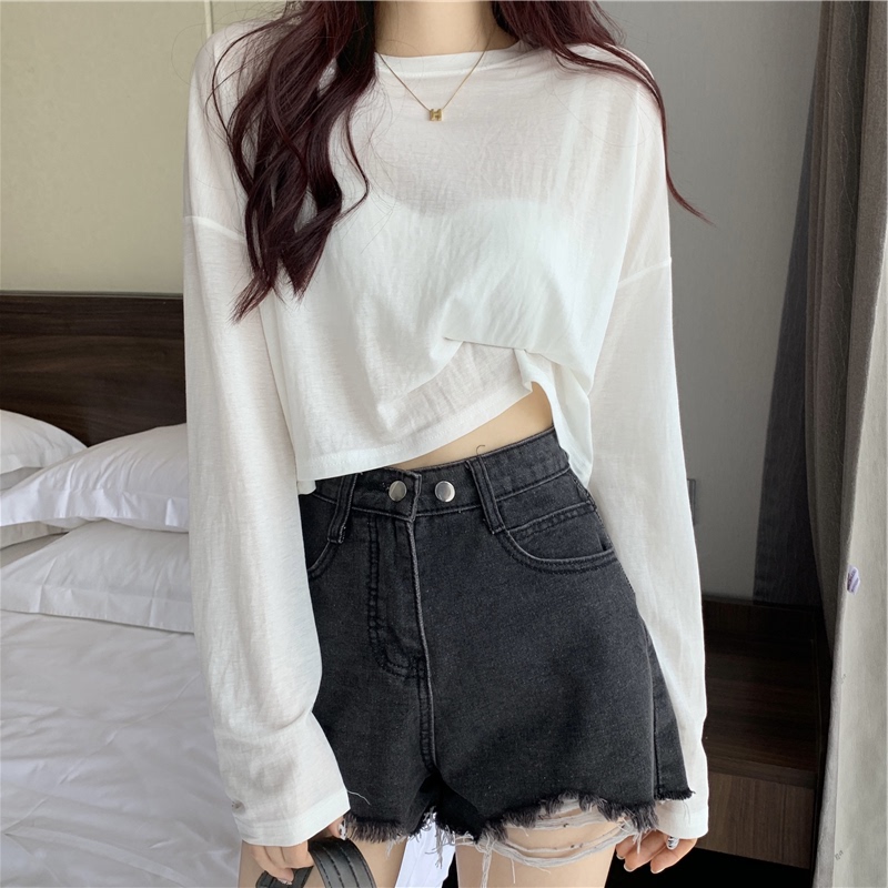 Dance Practice Clothes, Short Loose-Fitting Modern Jazz Dance Clothing, See-Through Performance Clothes for Women, Autumn Ice Silk Dance Tops
