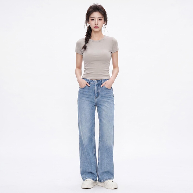 High-Waisted, Non-Stretch, Fashionable, Versatile Straight-Leg Pants, Loose-Fitting Lyocell+ Cotton Blue Wide-Leg Jeans for Women High-Waisted, Non-Stretch, Fashionable, Versatile Straight-Leg Pants, Loose-Fitting Lyocell+ Cotton Blue Wide-Leg Jeans for Women