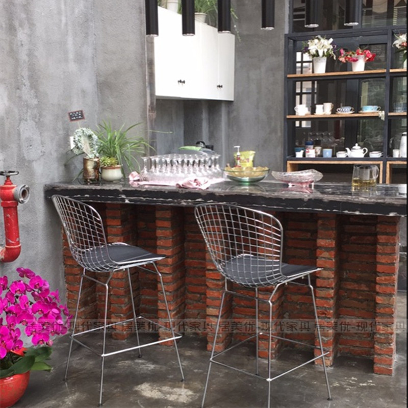 Nordic Bar Chair Iron Internet Café Chair Mesh Red Photo Backrest High Footstool Ins Modern Minimalist Iron Art Coffee Chair