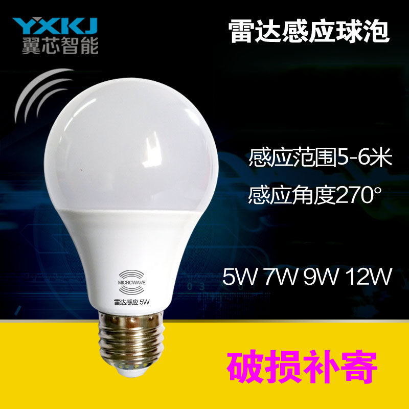 Wing core LED intelligent corridor radar Human body induction bulb bulb E27 screw corridor household energy-saving garage