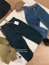 South Korean imports ORT* A fabric texture high bounty plus suede thickened autumn and winter gold button denim jeans