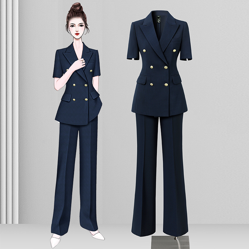 Short-Sleeved Suit Set for Women, Summer Thin Suit Jacket, High-End Commuter Professional Formal Wear, Management Workwear