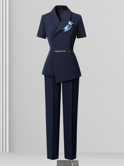 Short-Sleeved Professional Suit for Women Summer Thin Hotel Front Desk Reception Workwear Beauty Salon Sales Department Work Clothes