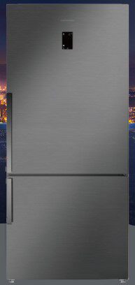 GRUNDIG GKN18920 IFRX free-standing black steel refrigerator with upper and lower doors