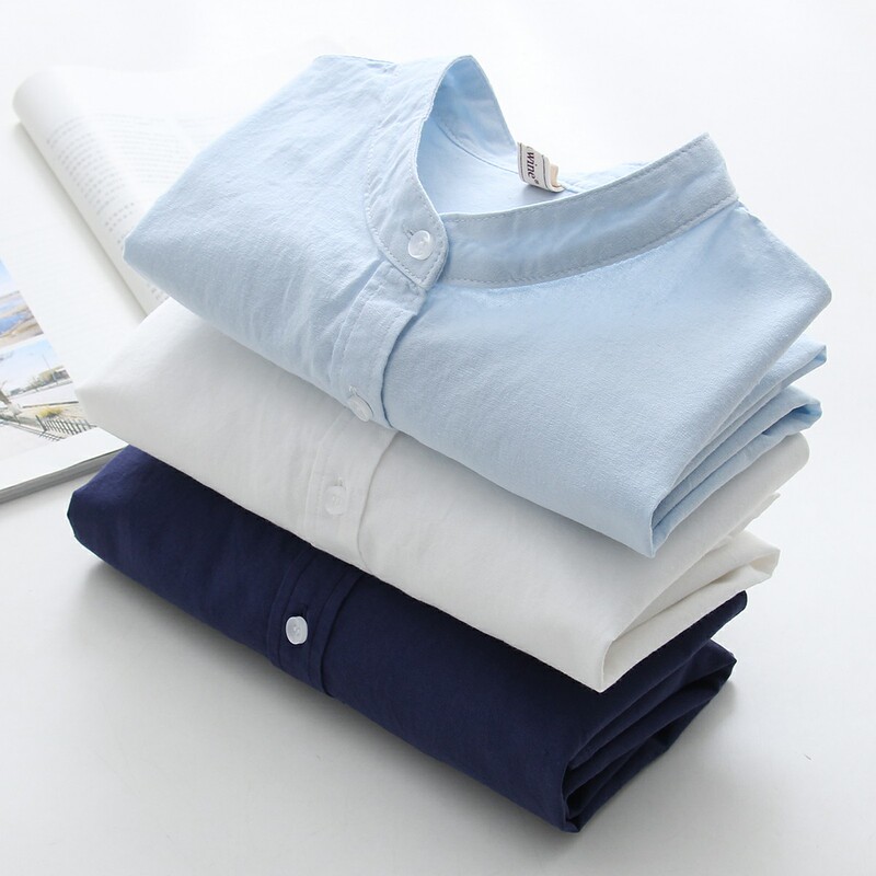 2021 Autumn New Japanese Style Artistic Fresh Stand Collar Solid Color Pure Cotton Long Sleeve Shirt Women's Casual Base Shirt