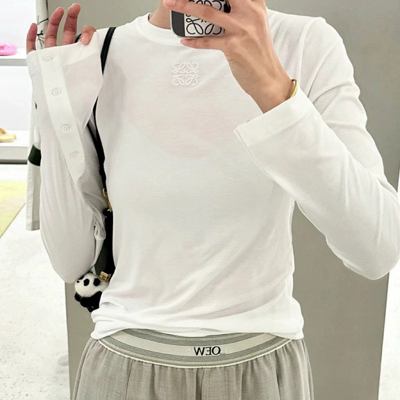 25 Autumn British Embroidery Thread Embroidered Shirt Button Solid Color High-End Thin White Long-Sleeve T-Shirt Comfortable Base Shirt