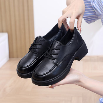 Black non-slip work leather shoes flat british simple Black non-slip work leather shoes flat british simple