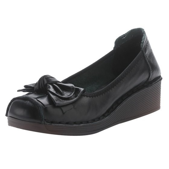 舒适单鞋真皮软底妈妈鞋春季新款防滑牛筋底坡跟中老年女鞋软皮鞋