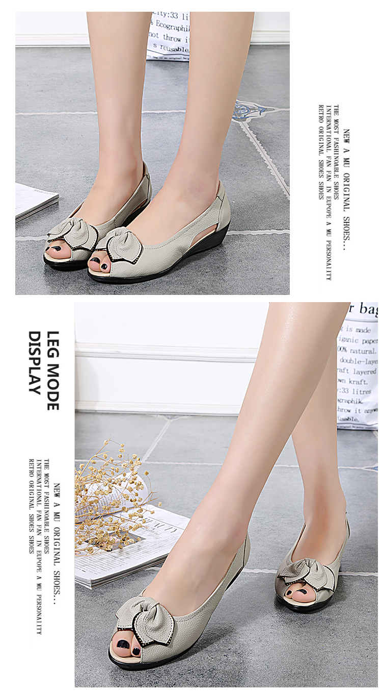 Giày da mùa hè đế xuồng bằng phẳng giày đế bằng và giày cho người phụ nữ lớn tuổi giày vento nữ